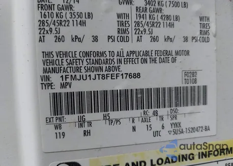 2015 Ford Expedition King Ranch from USA, damaged, VIN 1FMJU1JT8FEF17688